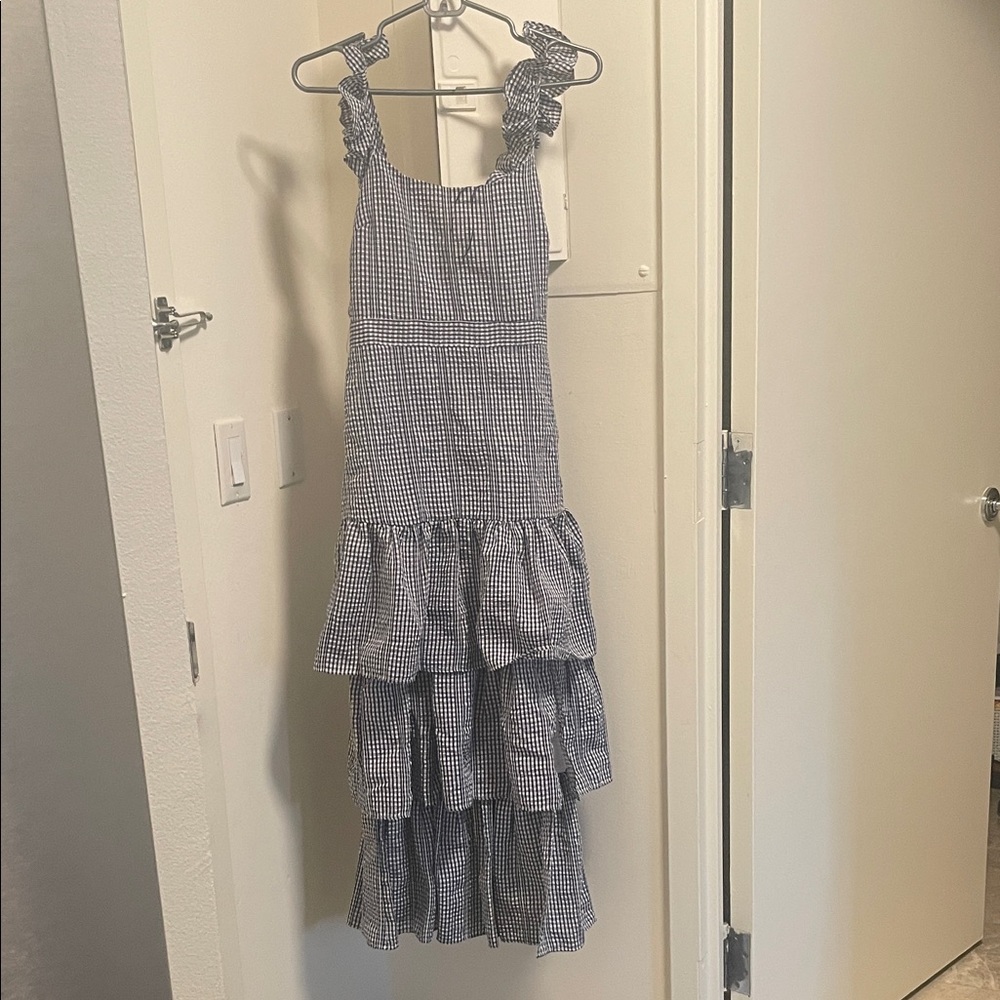 Likely Blue Gingham Tiered Dress